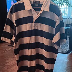 Men's Eddie Bauer Striped Gray And Blue Polo Shirt Size (L)